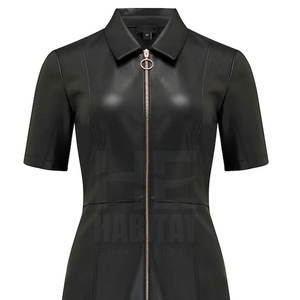 Vestido de Cuero Moderno para Mujer, Cuello Camisero, Cintura Ajustable, Vestido de Cuero Elegante y Ajustado - Product Image 3