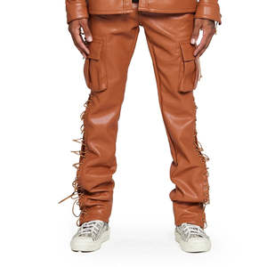 High Quality Custom Made Men's Leather Pants Slim Fit Straight Pattern <b>Waterproof</b> Eco-Friendly Street Style Wholesale - Product Image 1