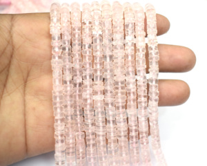 Quartz rose forme Heishi perles de pierres précieuses brins 8 pouces de long perles à sertir à la main bijoux de mode faisant des composants - Product Image 1