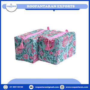 Sac cosmétique organisateur indien bloc de main imprimé coton matelassé avec sac cosmétique en coton rembourré lot de 2 pour le prix de gros - Product Image 3