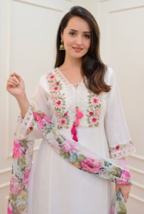 Trendmalls, arte étnico para mujer, seda, bordado Floral, secuencia de trabajo, con Dupatta Salwar () para boda - Product Image 6