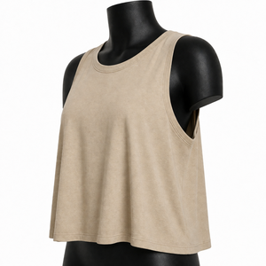 Top Corto Holgado Beige Personalizado para Mujer, Sin Mangas, Informal, para Gimnasio, Yoga, Fitness, Ropa Deportiva, Venta al Por Mayor OEM - Product Image 3