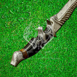 Cuchillo Bowie de Acero de Damasco Hecho a Mano OEM Personalizado - Cuchillo de Caza Profesional con Funda de Cuero y Empuñadura Ergonómica de Cuerno, Ideal para Regalo - Product Image 4