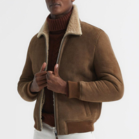 Hochwertige Herren Echtleder Shearling Schafsfell Bomberjacke mit Fellkragen Umweltfreundlich Winddicht Vintage Winter-Design