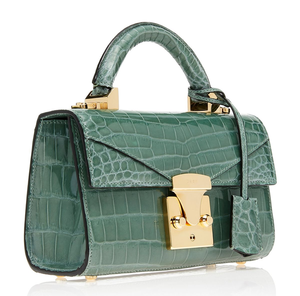 Bolso de mano de piel en relieve de cocodrilo verde menta, Bolso pequeño con asa superior con cierre de giro dorado llamativo, a precios al por mayor. - Product Image 1