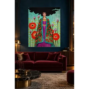 Fida Woman in Patterned Kaftan Among Poppies <b>Canvas</b> Print - Product Image 3