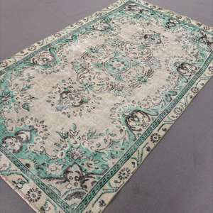 Alfombra Vintage Grande de 5.2x9.1 pies, Alfombra Turca, Alfombra Oriental de Lana Azul Grisácea - Product Image 2