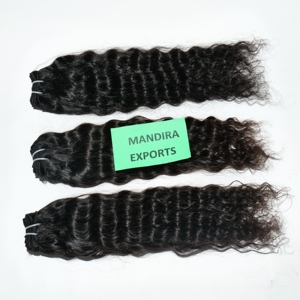 Vente en gros 100% cuticules alignées couleur noire naturelle vague bouclée extensions de cheveux humains vierges indiens Temple cheveux humains vierges bruts - Product Image 2