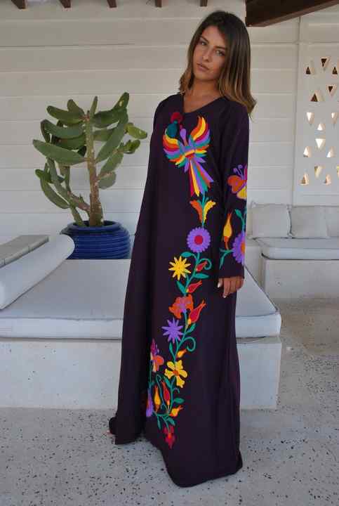 2024 Boho Peacock-Style One Piece Dress Hand Embroidered Sexy Loose-Fitting Midi Length Beach Wear Free Size Women's Parties