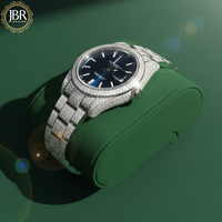 Montre automatique pour homme SHREYA DIAM bleue entièrement sertie de moissanite, style luxueux, résistante à l'eau 3BAR, boîtier en acier inoxydable, verre de 20 mm