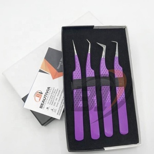 Pince à épiler en acier inoxydable enduite de poudre violette testée à la main Outil d'extension de cils durable Pointe pointue personnalisable - Product Image 1