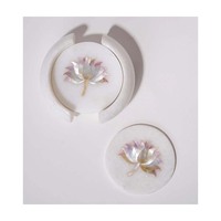 Sous-verres ronds en marbre indien poli avec incrustation naturelle de nacre, blanc naturel, pour usage hôtelier