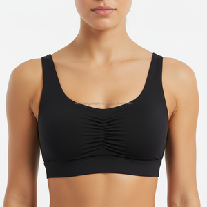 Women's Lightweight Breathable Sports <b>Bra</b> Nylon Spandex Four-Way <b>Stretch</b> Crisscross Straps Medium Support U-NECK Gym Workout - Product Image 1