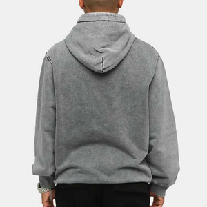 Sweat à capuche pour hommes personnalisé vierge vintage en détresse recadrée en détresse éclaboussures de peinture lavé à l'acide sans ficelle - Product Image 2