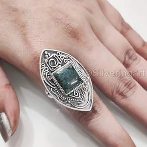 Women's Ring Natural Green Chrysocolla Gemstone Genuine Birthstone <b>Big</b> Antique Ring Handmade Jewelry 925 Sterling Silver Ring - Product Image 4