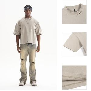 Fabricantes de ropa Camisetas cuadradas personalizadas para hombres 100% Algodón Oversize Distressed Cropped Men Gym Camiseta extragrande para hombres - Product Image 2