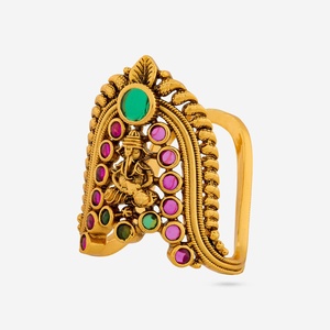Bague Géométrique Antique en Alliage 190281, Luxe Classique, Tendance Religieuse, Plaqué Or, Sertissage Pavé de Rubis Verts Créés en Laboratoire - Product Image 1
