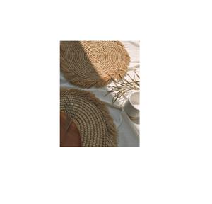 Posavasos de ratán redondos tejidos a mano de alta calidad con soporte, manteles individuales tejidos por calor aislados de cerámica clásica, juego de posavasos ecológico - Product Image 4