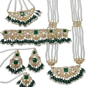 Ensemble de bijoux en strass de mariée dorés avec pierres marron et boucles d'oreilles en finition de qualité importée en gros - Product Image 1