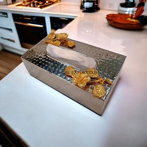 Porte-papier en métal de grande taille martelé poli miroir en acier inoxydable brillant Meilleure vente Nouvelle boîte de papier de soie élégante - Product Image 1