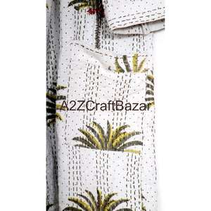 Robe longue à col en V, à cordon de serrage, à manches trois quarts, à taille haute, en coton 100%, tissée à la main, à fleurs, douce, respirante, séchage rapide, pour femmes - Product Image 2