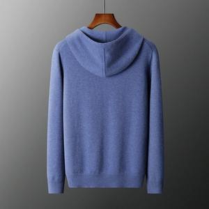 Men's 100% Cotton Sweatshirt with Thick Hood Washed Knitted <b>Cardigan</b> Jacket Casual Loose <b>Long</b> Sleeved Zipper Winter Warmth - Product Image 2