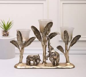 ที่ใส่เทียนสีทองแบบโบราณอันอ่อนโยนของตกแต่งโต๊ะที่วางกลางโต๊ะทำจากอลูมิเนียมโลหะแบบโบราณสำหรับตกแต่งบ้านสำหรับคริสต์มาสและอีสเตอร์ - Product Image 1