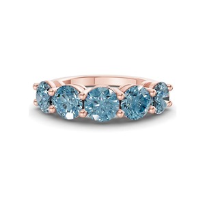 Bague ronde charmante bleu glace avec diamant de laboratoire 0,50 ct TW en or massif 14K, couleur bleu glace, clarté VS, rangée délicate de 5 diamants givrés - Product Image 2