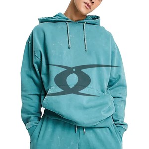 Survêtement oversize en coton d'hiver pour hommes, sweat à capuche imprimé en détresse, survêtement, survêtement en polaire délavé à l'acide - Product Image 5