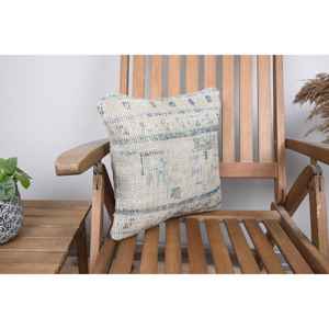 <b>Beige</b> Wool Kantha Patchwork Pillow 14x14 Inch Luxury Vintage Embroidered Fluffy Rustic <b>Throw</b> Pillow for Floor Use - Product Image 2