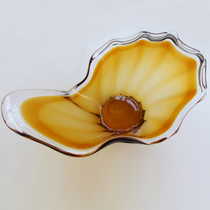 Plateau en verre soufflé à la bouche Bixuan Honey Amber, bord transparent, forme d'aile, plateau à fruits, base lourde, grand centre de table, décoration d'intérieur - Product Image 5