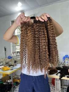 Extensions de cheveux naturels vietnamiens bruts, trame de peau, bouclés, ombré brun blond, pointes pleines, double trame machine, tissage de cheveux teints - Product Image 3