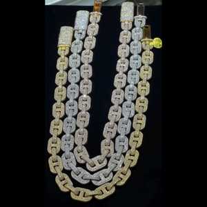 Cadena de eslabones de 22 pulgadas y 16 mm de ancho con moissanita VVS y oro laminado de 18K, estilo Hiphop geométrico con corte brillante micro para hombre - Product Image 1