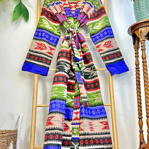 Kimono floral en mélange de laine de Yak unisexe motif géométrique urbain décalé citron vert décontracté été hiver automne tricoté printemps femmes - Product Image 1