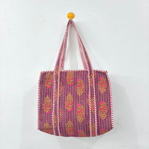 Sacs de rangement matelassés en coton imprimé à la main style campagne française, faits à la main, grande capacité, multifonctionnels - Product Image 1