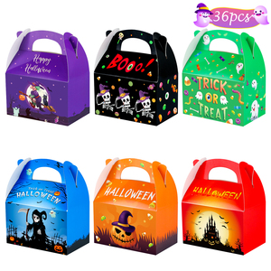 Cajas Autoarmables para Dulces de Halloween con Asa, Diseño de Dibujos Animados Impresos en Cuatro Colores, Laminación Brillante, Cartón Rectangular, Regalo Artesanal - Product Image 1
