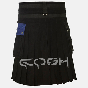 กระโปรงสั้นแนวพังค์แนวพังค์สำหรับผู้ชายพร้อมโซ่โลหะกระโปรงสั้นสไตล์โกธิคสีดำและน้ำเงินพร้อมฮาร์ดแวร์โครเมี่ยม - Product Image 6