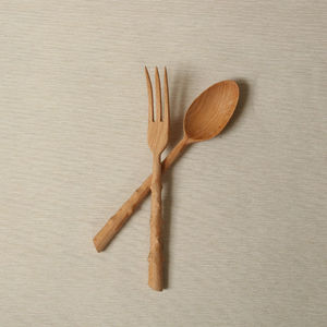 Juego de cubiertos de madera decorativos de mesa con extremo de latón Cuchara hecha a mano y juego de Spork Utensilios de cocina hechos de madera natural - Product Image 4