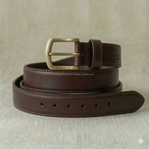 Cinturón de Cuero Genuino Vintage para Hombre, Hebilla de Cobre, Piel de Vaca, Duradero, Resistente, Simple, Grano Liso, Atemporal, para Uso Diario - Product Image 1