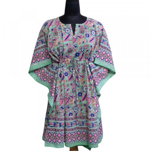 New Products <b>Kaftan</b> Dresses Short Free Size 100% Cotton Hand Block Printed Beautiful Beach <b>Kaftans</b> for Sale at Lowest Price - Product Image 1