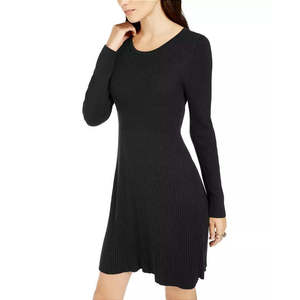 Robe pull décontractée côtelée pour femme Style & Co, coupe trapèze, noire, taille M, hiver & été, en laine et élasthanne, taille naturelle - Product Image 3