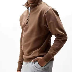 Men's 100% Cotton Warm Fleece <b>Quarter</b>-<b>Zip</b> Pullover-Breathable & Insulated Plain Dyed for Winter Outdoor Sports - Product Image 5