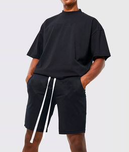 กางเกงวิ่งขาสั้นผ้าฝ้าย100% 2ชิ้นสำหรับผู้ชายชุดออกกำลังกายกางเกงออกกำลังกายขาสั้นเชือกรูดน้ำหนักมากชุดเทรนเนอร์ - Product Image 2