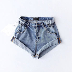 Shorts en toile denim respirants à taille mi-haute et coupe régulière pour femmes, avec fourrure et ceinture, shorts pour femmes - Product Image 6
