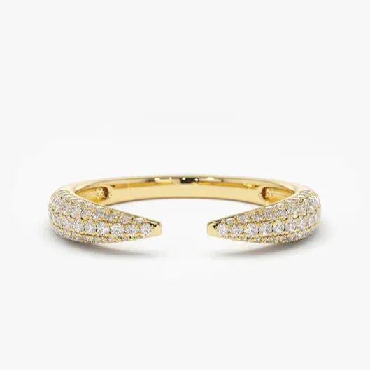 18k Real Gold Stackable Open Claw Micro Pave Natural Diamond Ring Rings Adjustable Open Claw Gold Ring by Indian Manufacturer