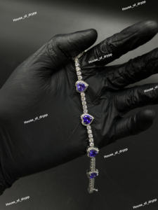 Bracelet tennis en argent en forme de cœur avec diamants moissanite violets, design glacé, bijou élégant pour homme et femme, cadeau de fête - Product Image 2