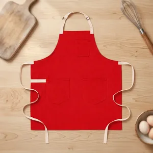 Delantal Rojo sin Mangas con 3 Bolsillos, de Lona Resistente, Reutilizable, Estilo Clásico, Lavable a Máquina, para Cocinar y Uso Diario - Product Image 1