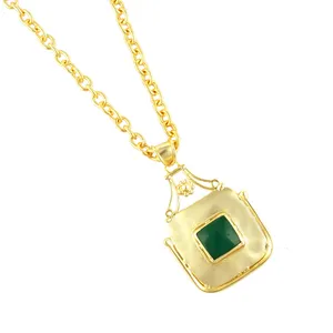 Excellent bijoux de luxe collier de déclaration de pierres précieuses lisse poli vert Onyx mat plaqué or ovale câble chaîne collier cadeau