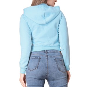 Trendy Women's Cotton Terry <b>Zip</b>-<b>Up</b> <b>Cropped</b> Hoodie 100% Cotton Embroidered Eco-Friendly Relaxed Fit Streetwear Crop Top Hoodies - Product Image 2