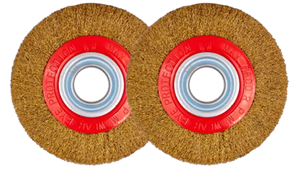 Brosse circulaire en fil métallique de 4 pouces, brosse plate en acier, roue en fil métallique ondulé, poils en acier revêtus de laiton pour l'ébavurage, les bords affûtés - Product Image 4